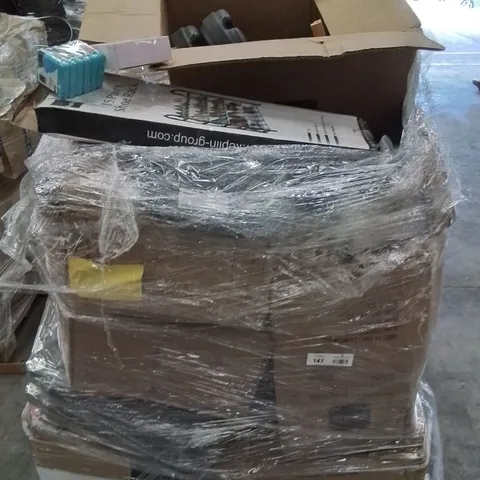 PALLET CONTAINING SHOE RACK, GARDEN NETTING, PARASOL BASES, ELECTRIC CLEANSER, LUGGAGE CASES ETC.