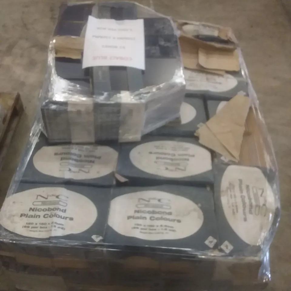 PALLET OF APPROXIMATELY 51 BOXES OF NICBOND PLAIN COLOURS COBALT BLUE TILES 150MM X 150MM APPROXIMATELY 1.5MSQ PER BOX 