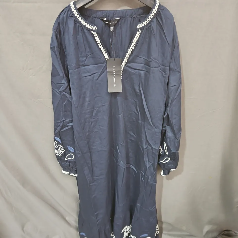 LIVE UNLIMITED EMBROIDERED MIDAXI DRESS IN NAVY - UK 26