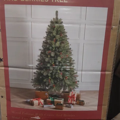 BOXED 6FT TALL DELUXE CONES AND BERRIES ARTIFICIAL CHRISTMAS TREE