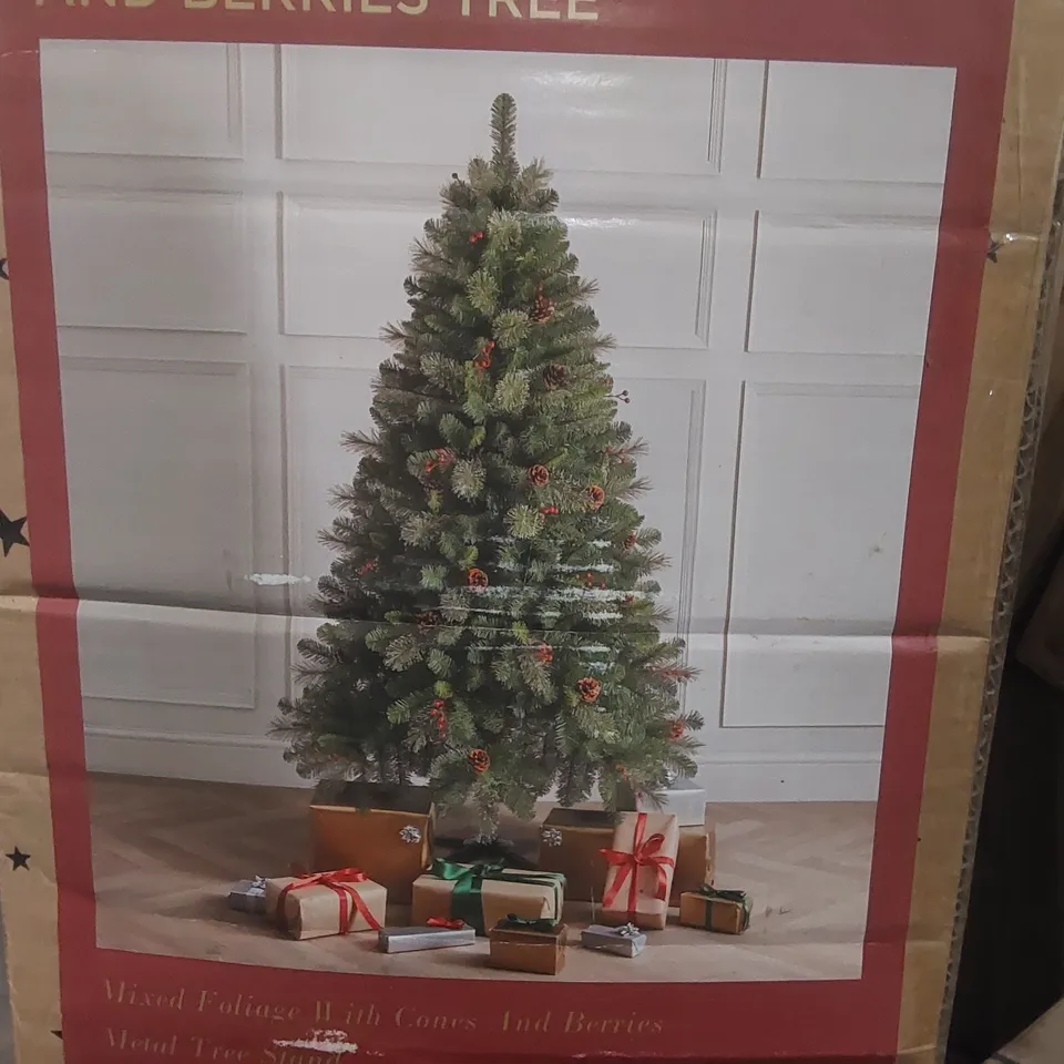 BOXED 6FT TALL DELUXE CONES AND BERRIES ARTIFICIAL CHRISTMAS TREE
