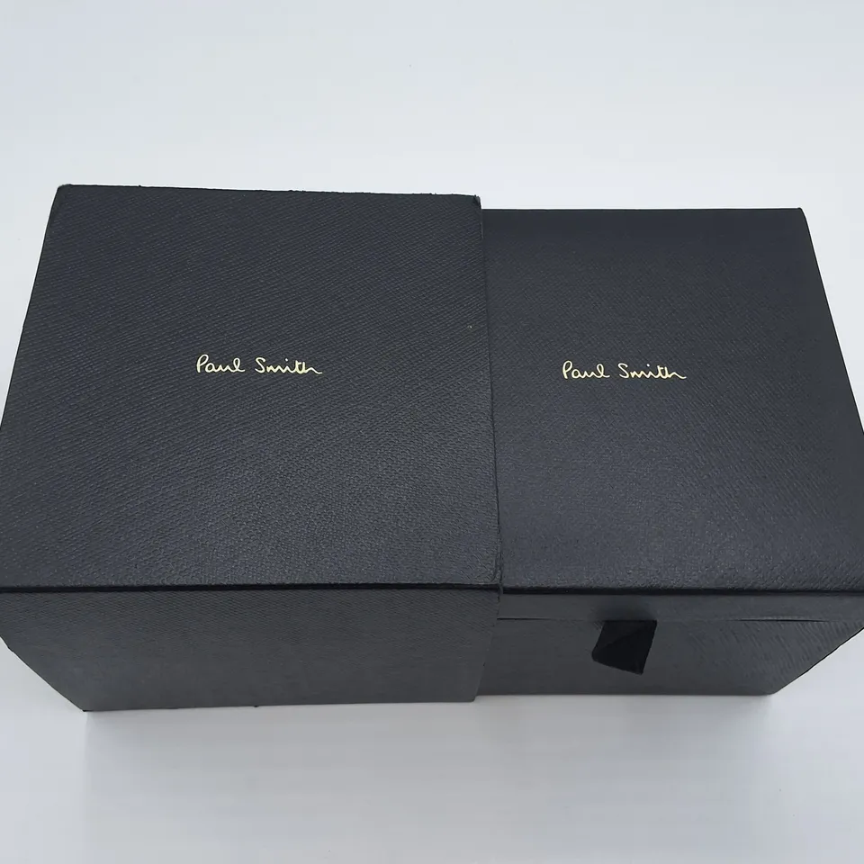 BOXED PAUL SMITH STAINLESS STEEL WATCH WITH JAPANESE MOVEMENT AND BROWN LEATHER STRAP