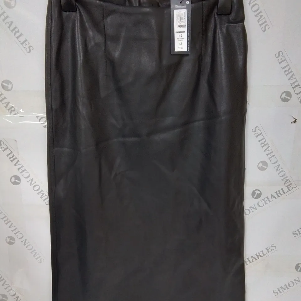 M&S BLACK FAUX LEATHER SKIRT - 12 REG