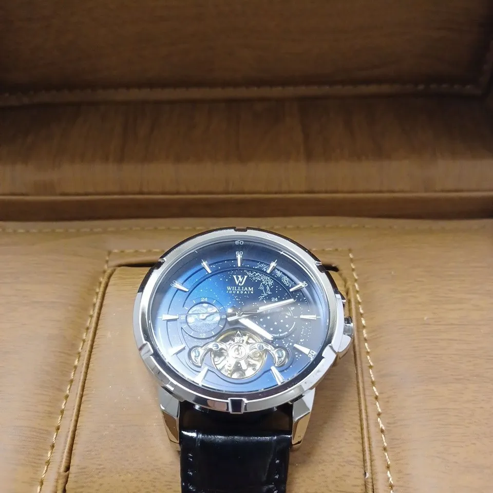 MENS WILLIAM JOURDAIN AUTOMATIC 2580 WATCH – OPEN HEART MOVEMENT WITH SUB DIALS –  BLACK GENUINE LEATHER STRAP