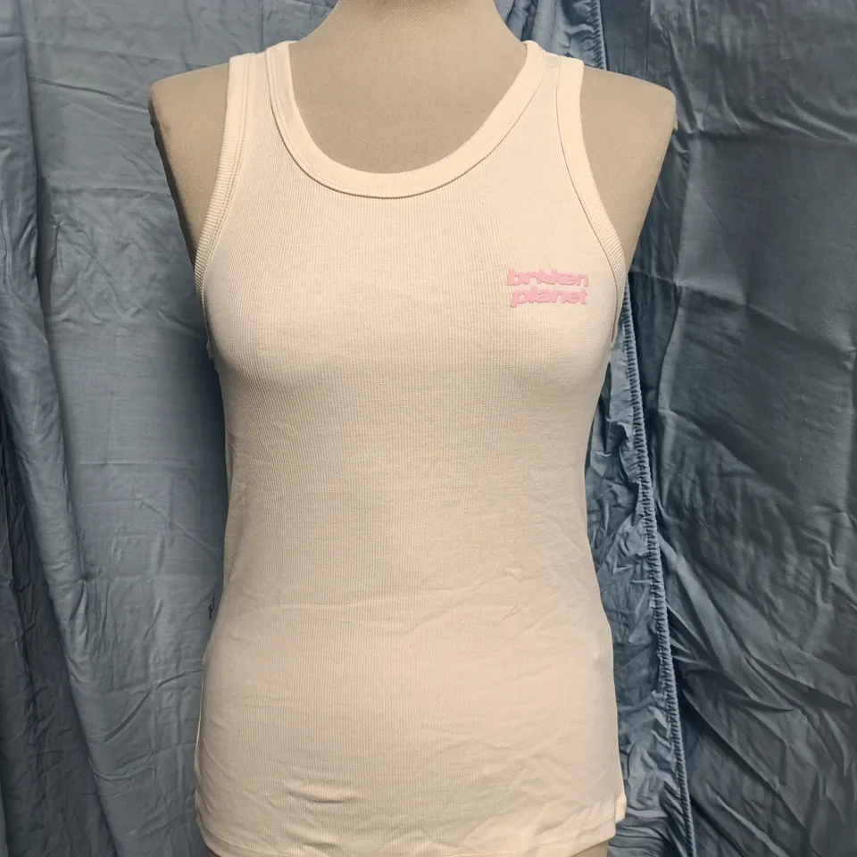 BROKEN PLANET CREAM TANK TOP – WOMEN'S SLEEVELESS TOP WITH LOGO SIZE S