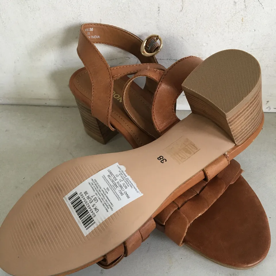 PAIR OF SIZE 38 MONSOON BROWN OPEN-TOE SHOES