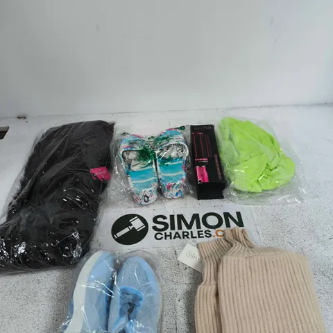 BOX OF APPROXIMATELY 15 ASSORTED ITEMS INCLUDING &MAISIE GREEN TOP, NEOMI DETANGLER HAIR BRUSH AND SOME BLUE TRAINERS IN SIZE 5