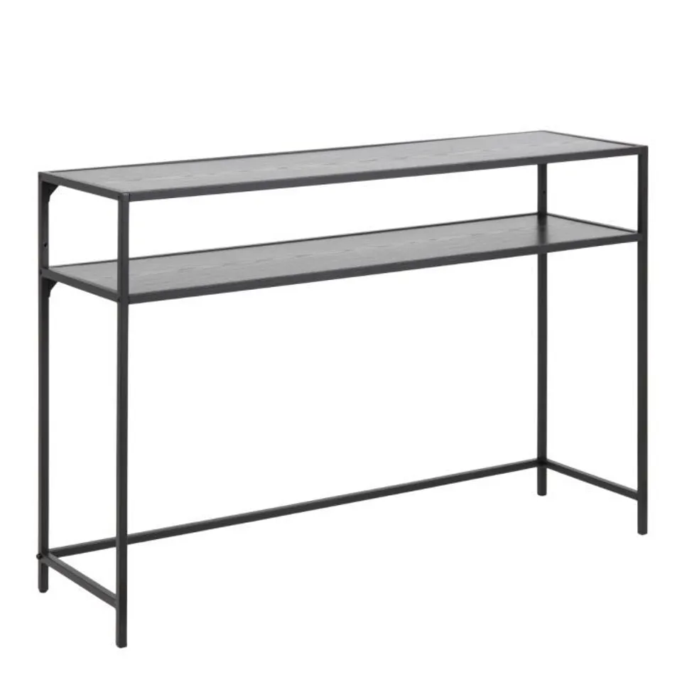 BOXED SEAFORD BLACK METAL CONSOLE TABL E WITH BLACK TOP