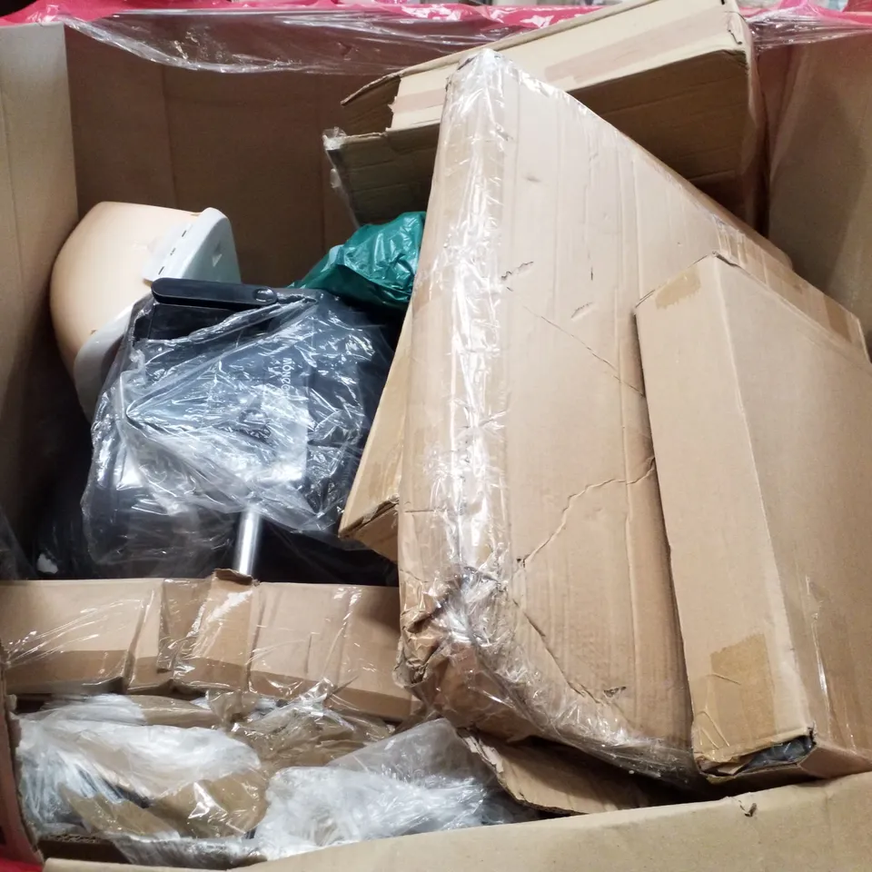 PALLET CONTAINING ASSORTED PRODUCTS INCLUDING UMBRELLA, HEATED THROW, STURDY FOLDABLE AIRER HANGER STAND, AQUARIUM LIGHT & DAY AND NIGHT ROLLER BLIND