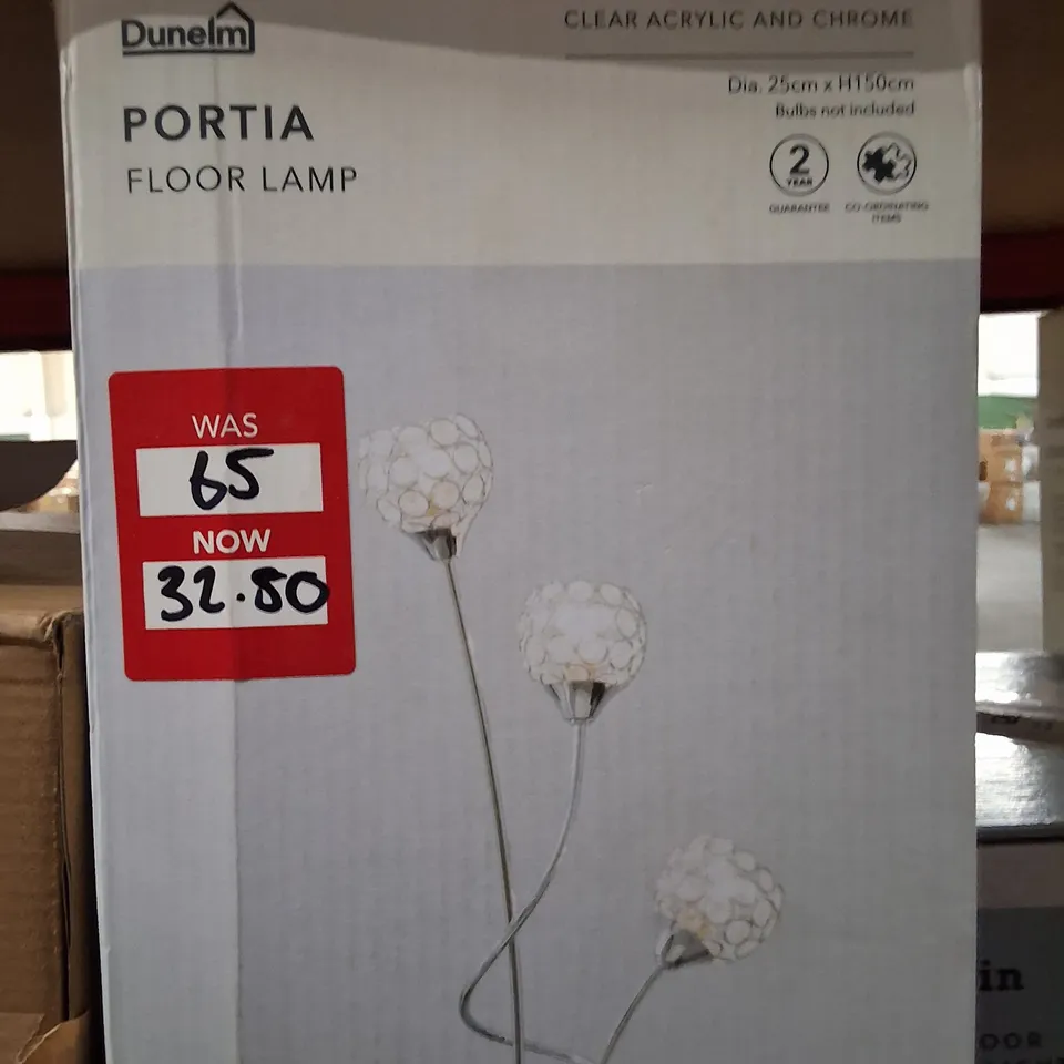 BOXED DUNELM PORTIA FLOOR LAMP - CLEAR ACRYLIC & CHROME