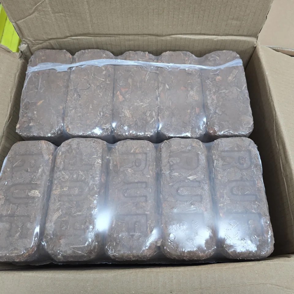 BOX OF APPROXIMATELY 20 SHELBY WOOD COMPANY LOG BURNING BRIQUETTES