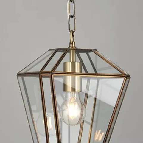 BOXED JOHN LEWIS TIMELESS LANTERN CLEAR GLASS SHADE ANTIQUED BRASS FINISH
