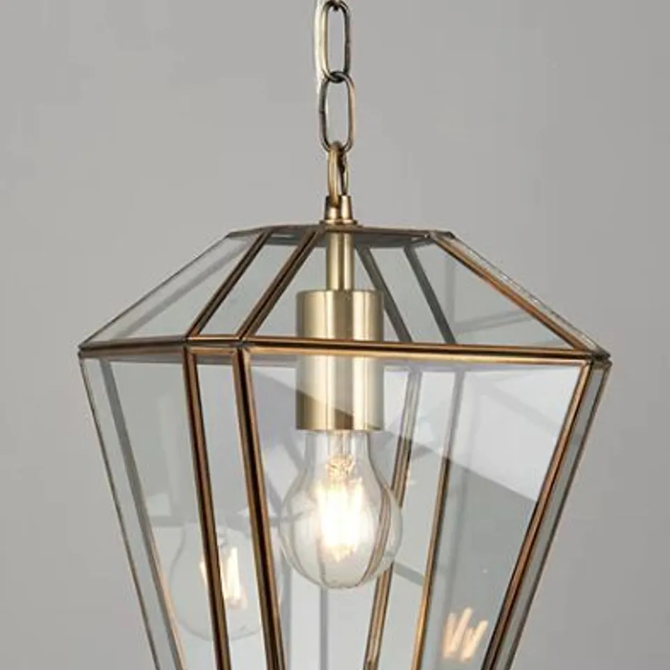 BOXED JOHN LEWIS TIMELESS LANTERN CLEAR GLASS SHADE ANTIQUED BRASS FINISH
