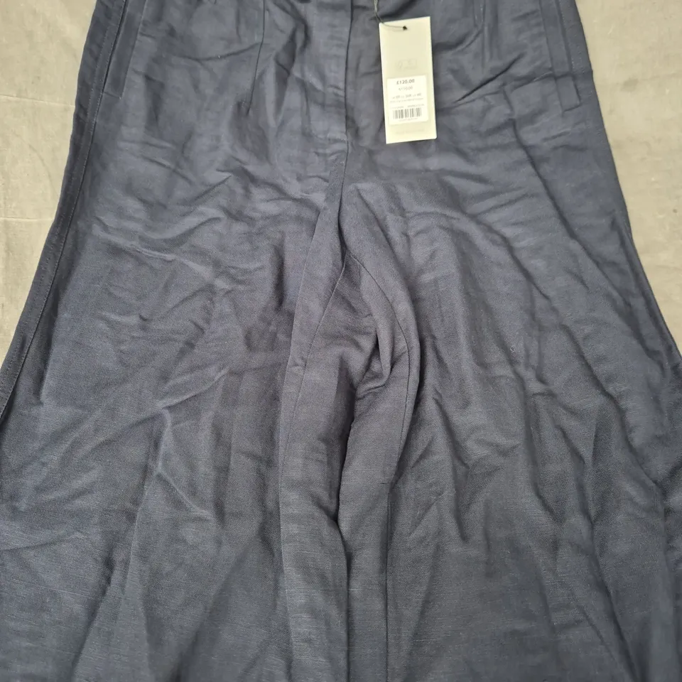 MINT VELVET WOMEN'S WIDE LEG LINEN BLEND TROUSERS - NAVY, UK 8R (EU 36R)