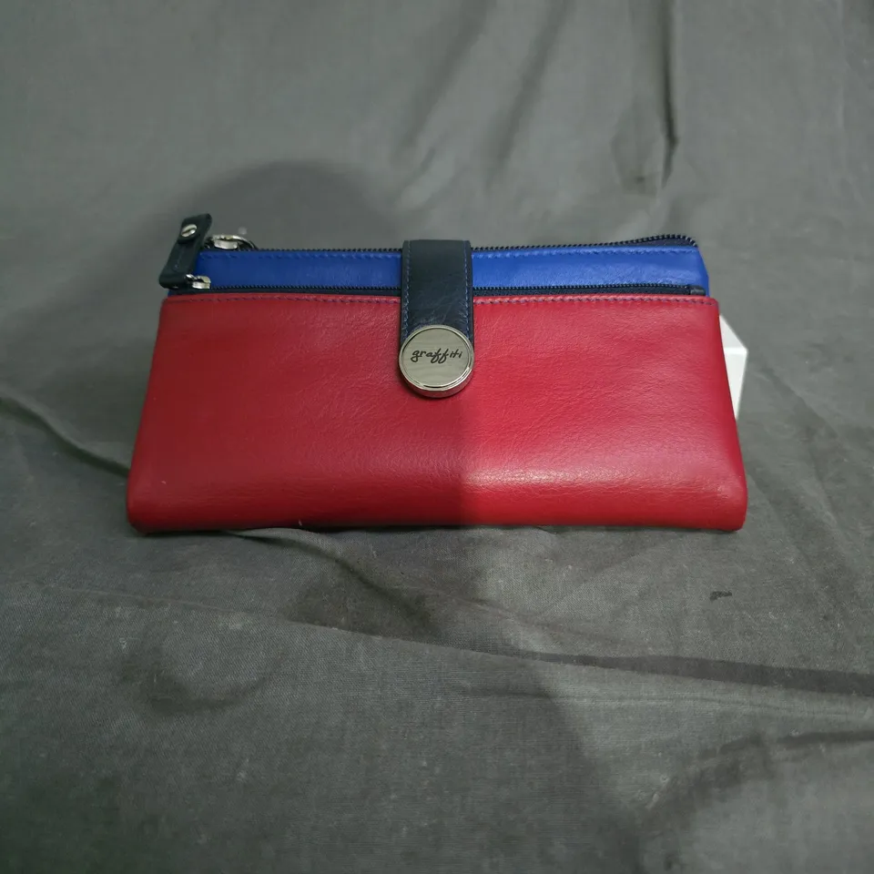 GRAFFITI COLOUR-BLOCK WALLET, RED & BLUE IN BOX