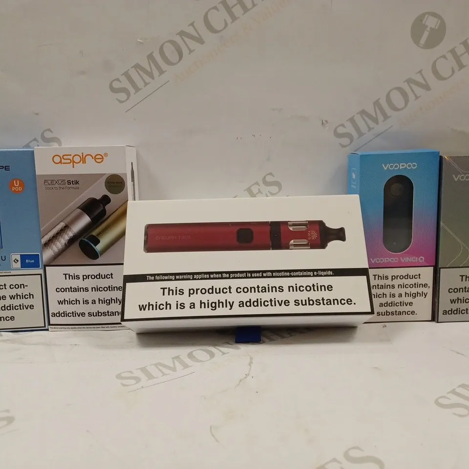 BOX OF APPROX 12 ASSORTED E-CIGARETTES TO INCLUDE - VOOPOO VINCI Q - VOOPOO VINCI POD ROYAL EDITION - GEEK VAPE WENAX U IN BLUE ECT 