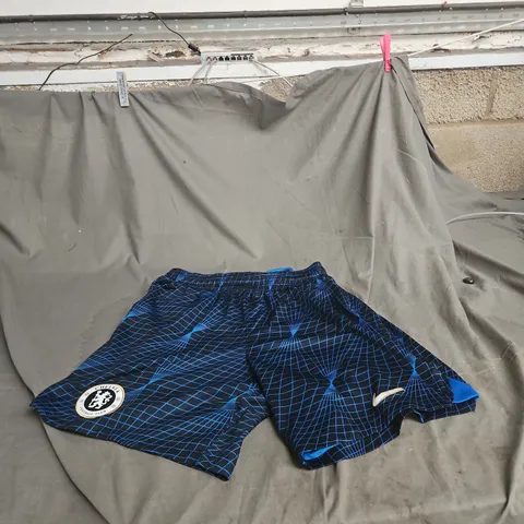 CHELSEA FC NIKE DRI-FIT SLIM FIT SHORTS – BLUE/BLACK GRID, SIZE XL