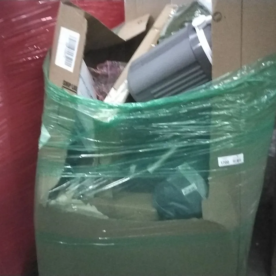 PALLET OF ASSORTED ITEMS INCLUDING  FLOWER PATTERN UMBRELLA, ANGELSHIELD TOILET SEAT, ICEBERG COOLER BOX, BUG ZAPPER,SPRIN LOADED TENSION ROD