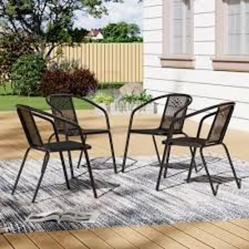 BOXED LIVING AND HOME SET OF 4 BLACK WICKER STACKABLE GARDEN CHAIR (1 BOX)