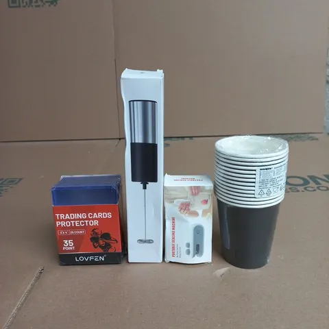 APPROXIMATELY 15 ASSORTED HOUSEHOLD PRODUCTS TO INCLUDE PAPER CUPS, TRADING CARDS PROTECTOR AND PORTABLE SEALING MACHINE