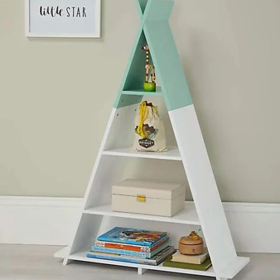 BOXED CHILDREN'S KIDS 4 TIER WHITE & GREEN FLOOR SHELVING STORAGE UNIT