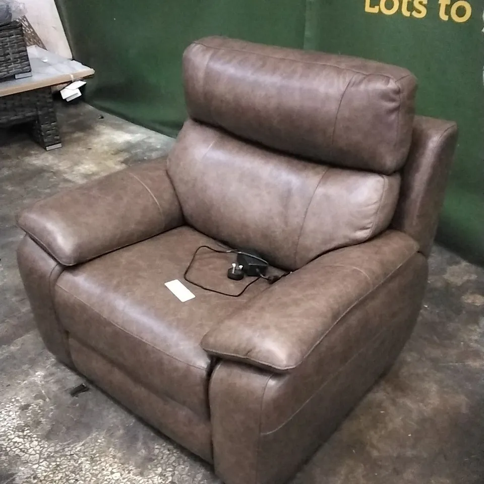QUALITY ITALIAN DESIGNER IMPERIA POWER RECLINER ARMCHAIR IN CHOCOLATE LEATHER