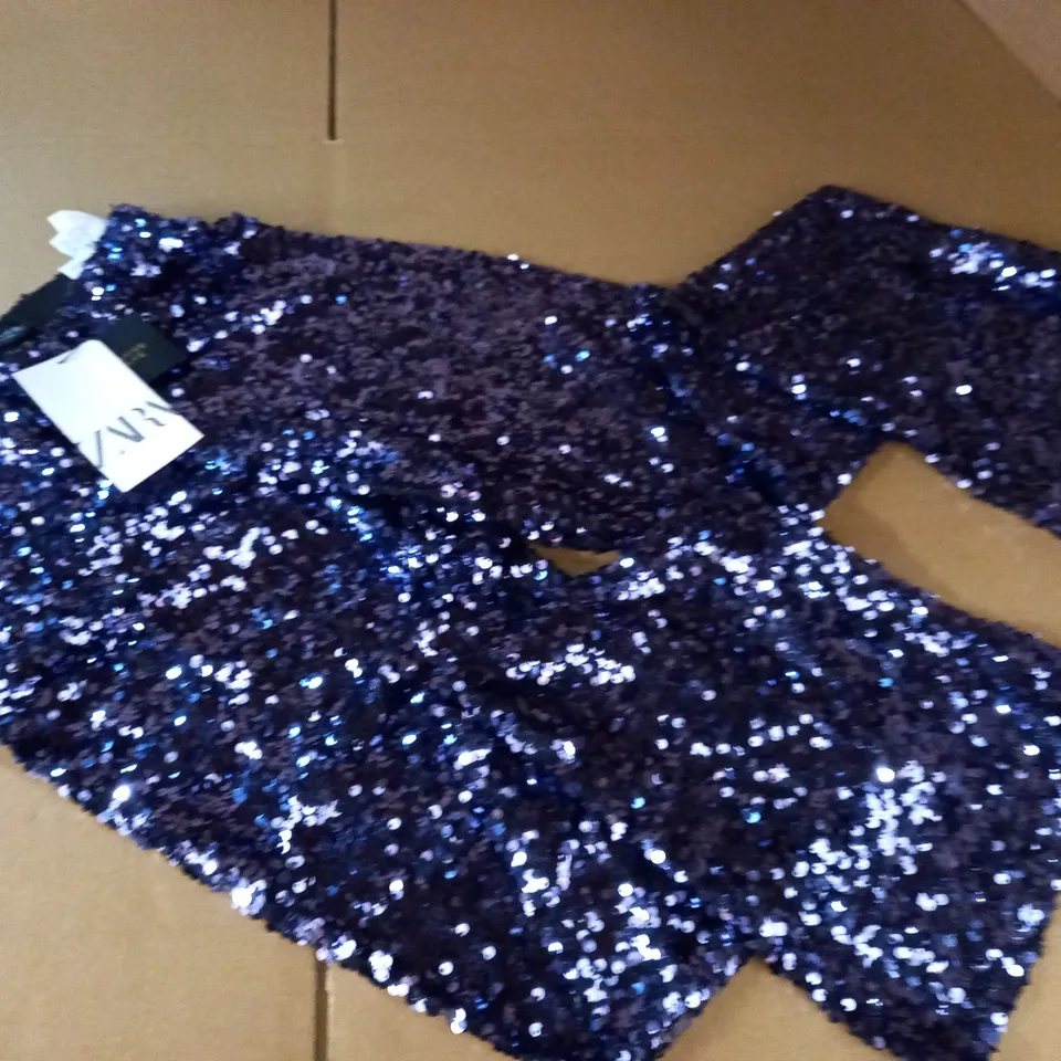 ZARA PURPLE SEQUIN HI-RISE LEGGINGS - M