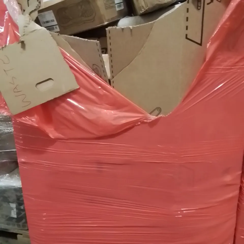 PALLET OF ASSORTED HOUSEHOLD GOODS AND PRODUCTS TO INCLUDE;SHOE RACK,POOL CUE,MINI WOBBLER MACHINE
