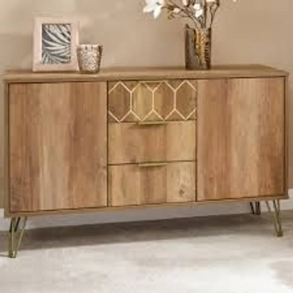 BOXED GFW ORLEANS 2 DOOR 3 DRAWER MANGO YELLOW SIDEBOARD (2 BOXES)