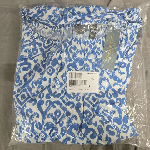 BAGGED RUTH LANGSFORD OFF SHOULDER PRINT DRESS IN BLUE - XL