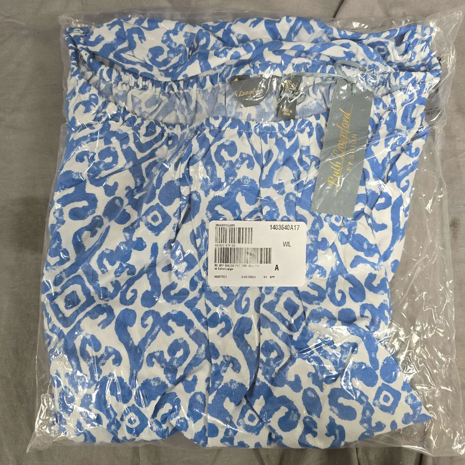 BAGGED RUTH LANGSFORD OFF SHOULDER PRINT DRESS IN BLUE - XL