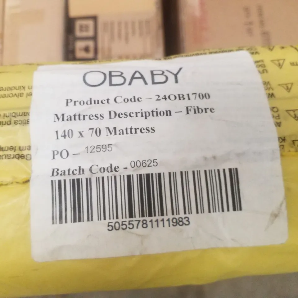 BAGGED HYPOALLERGENIC BREATHABLE FIBRE COT BED MATTRESS -140CM X 70CM - OBABY