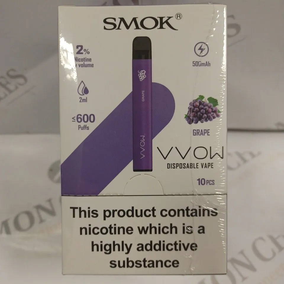 SEALED SMOK VVOW 10-PACK OF DISPOSABLE VAPES - GRAPE
