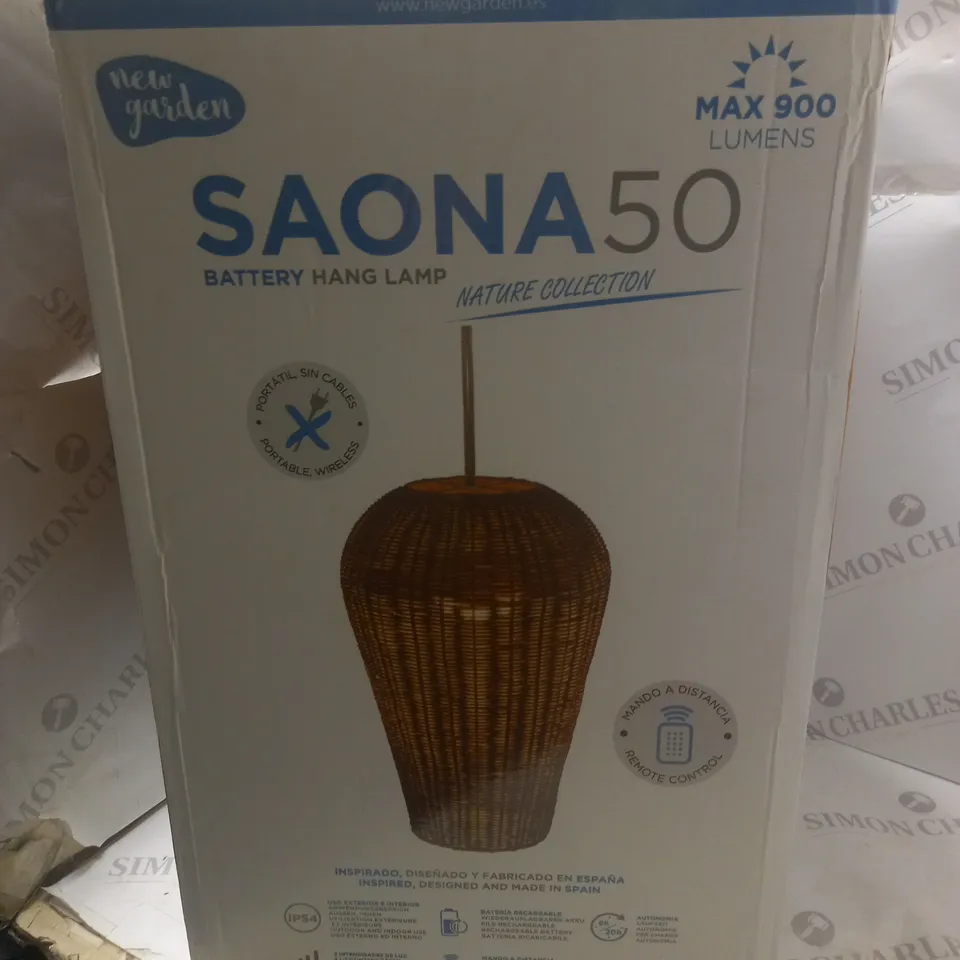 BOXED NEW GARDEN SAONA50 BATTERY HANGING LAMP