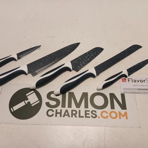 FLAVORSTONE 5-PIECE KNIFE SET (CHEF, BREAD, SANTOKU, UTILITY & PARING) – BOXED