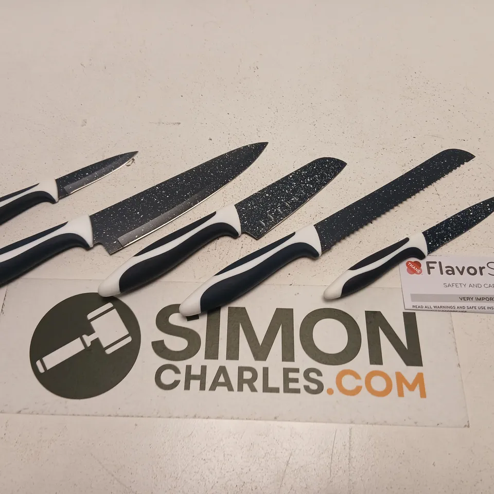 FLAVORSTONE 5-PIECE KNIFE SET (CHEF, BREAD, SANTOKU, UTILITY & PARING) – BOXED