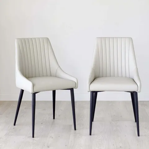 BOXED PAIR OF DANETTI BLAKELY LIGHT GREY FAUX LEATHER DINING CHAIRS