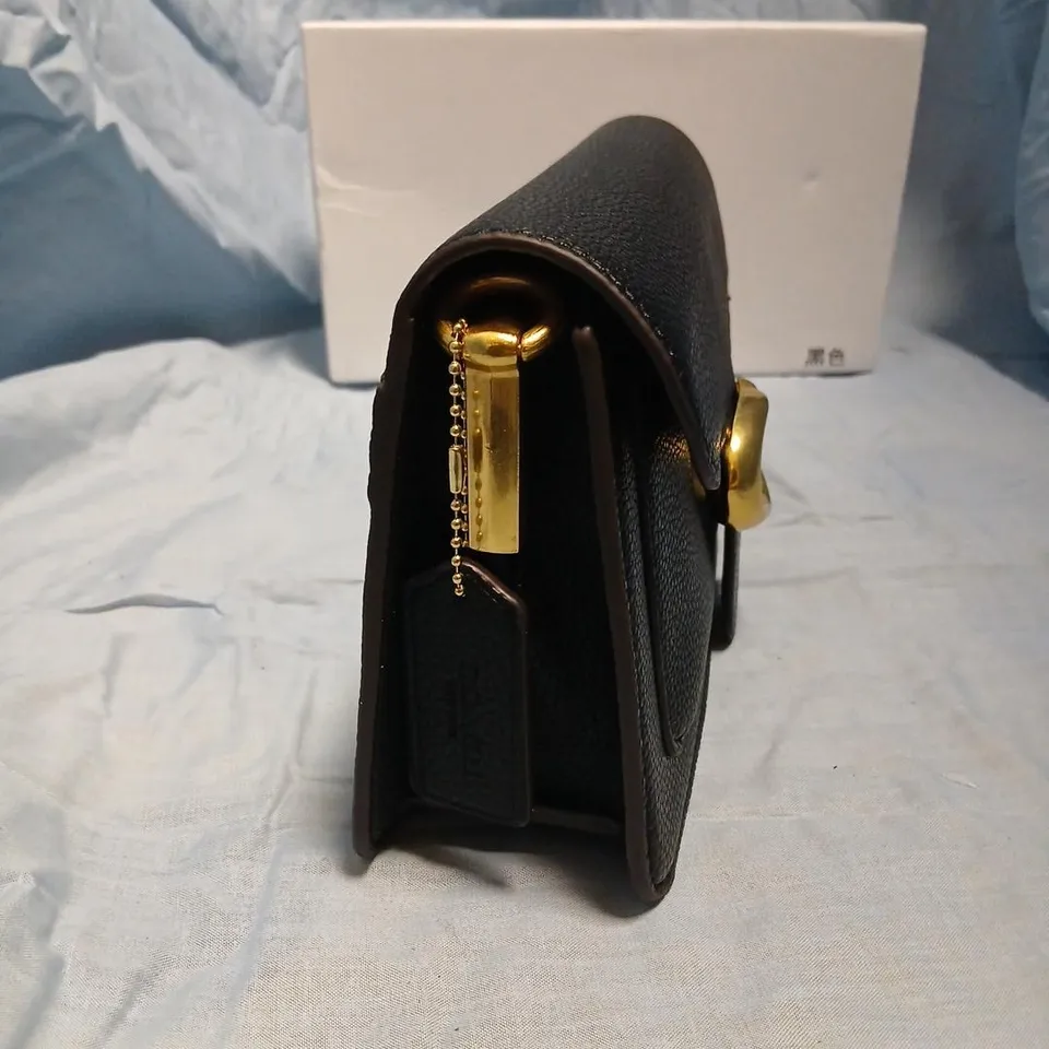 COACH BLACK PEBBLED LEATHER HANDBAG WITH GOLD-TONE C BUCKLE – BOXED