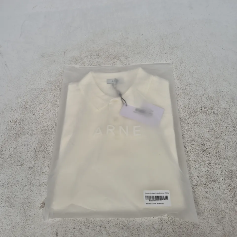 ARNE COMO KNITTED POLO SHIRT IN WHITE – SIZE M