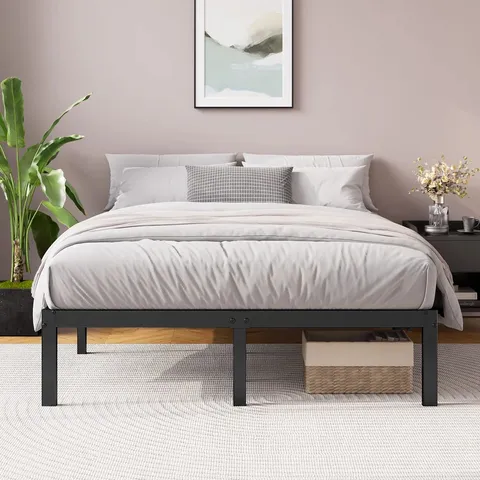 BOXED BARBIERI MODERN METAL PLATFORM BED FRAME WITH HEAVY DUTY STEEL SLAT SUPPORT - SIZE UNSPECIFIED 