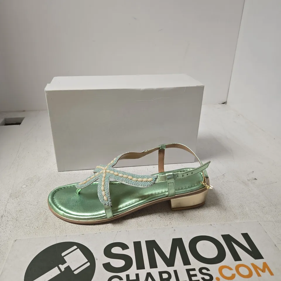 ESM STARFISH SANDALS – METALLIC TEAL WITH BEADED STRAPS, UK 10 (EU 45)