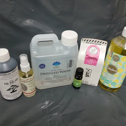 APPROXIMATELY 18 ASSORTED LIQUIDS TO INCLUDE BONSAI (250ml), ULTRA PURE DISTILLED WATER (1100ml), FRANKINCENSE OIL (100ml), ETC - COLLECTION ONLY