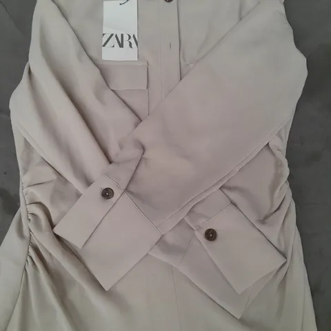 ZARA LONG OVERSHIRT IN BEIGE SIZE LARGE