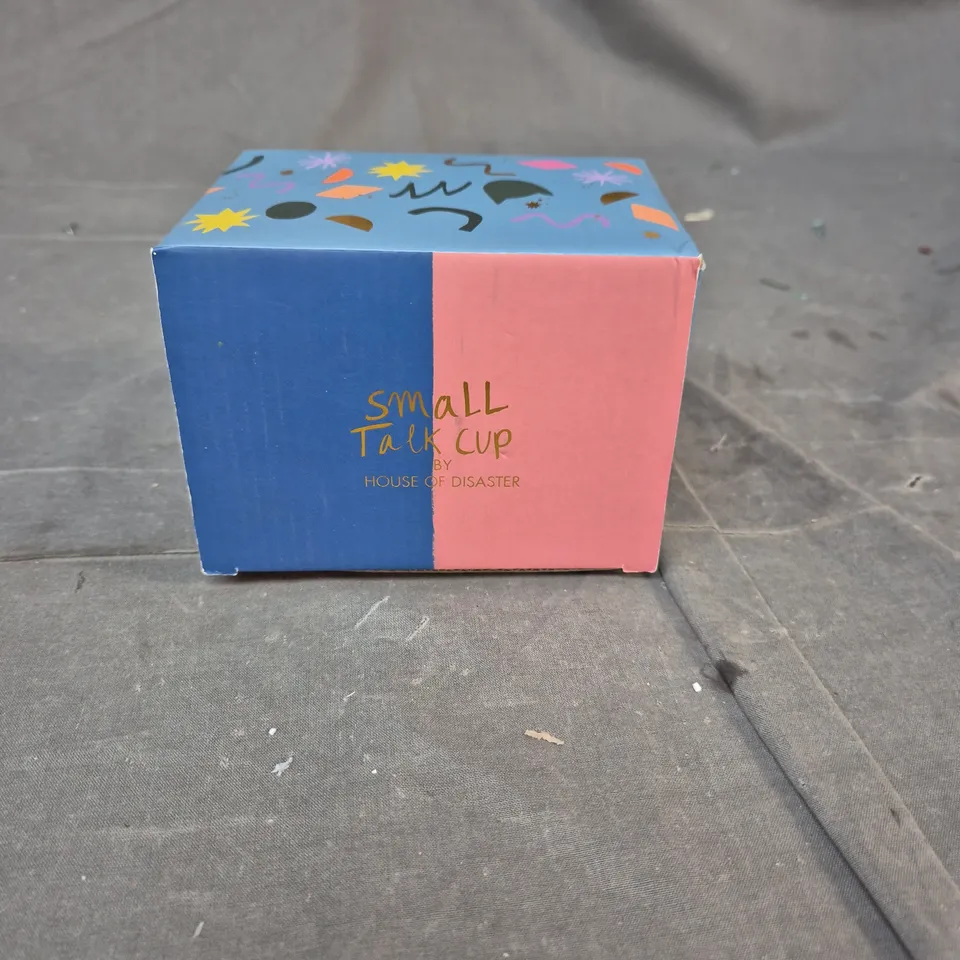 SMALL TALK CUP MUG BY HOUSE OF DISASTER – CERAMIC BLUE NOVELTY CAT CUP