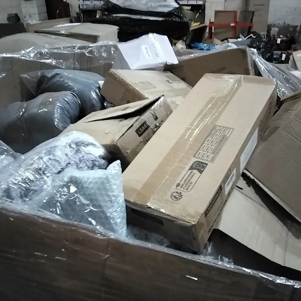 PALLET OF HOUSEHOLD ITEMS TO INCLUDE STORAGE SHELF, SHOE RACK, PHOTO FRAMES AND OTHER ASSORTED ITEMS...
