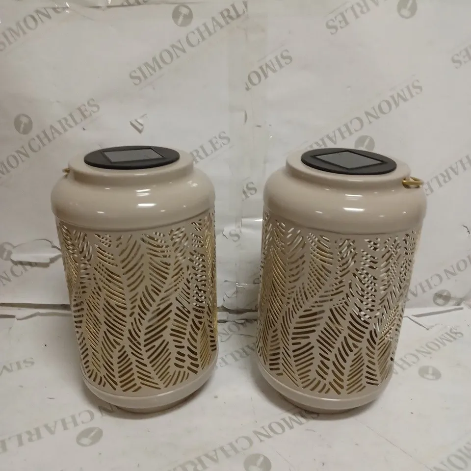 GARDEN REFLECTIONS SET OF 2 PATTERNED SOLAR LANTERNS, LEAF