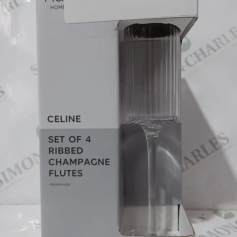 BOXED M&S CELINE SET OF 4 RIBBED CHAMPAGNE FLUTES