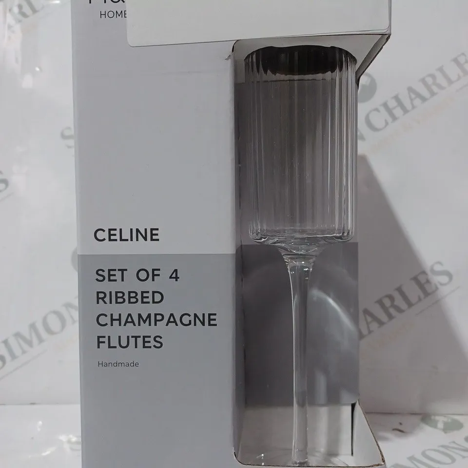 BOXED M&S CELINE SET OF 4 RIBBED CHAMPAGNE FLUTES