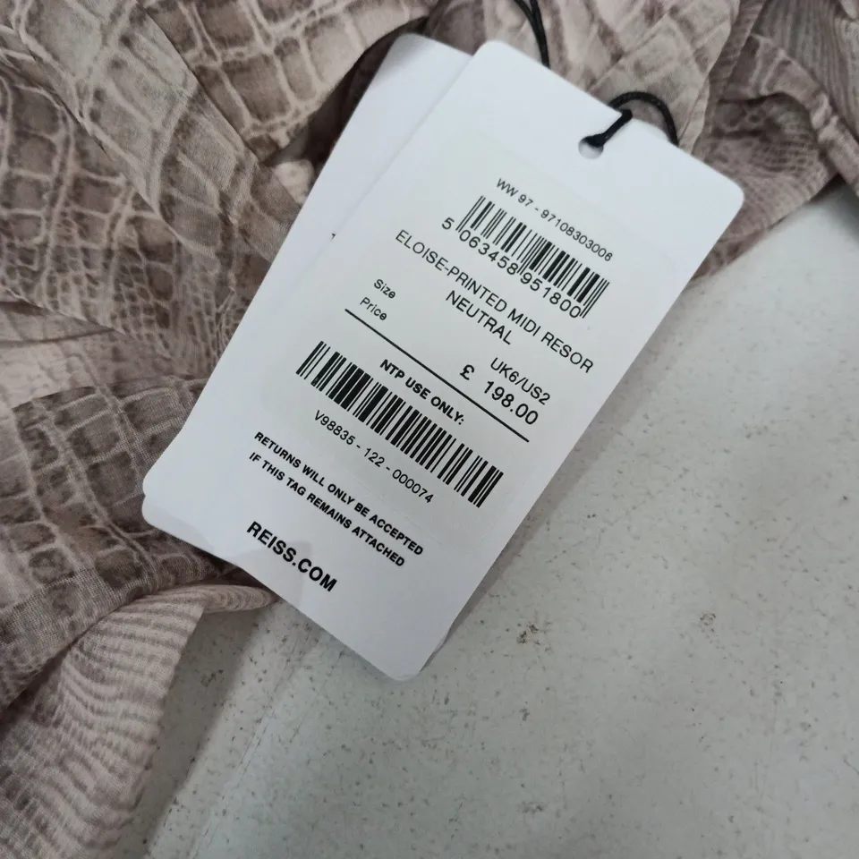 REISS ELOISE PRINTED MIDI RESOR NEUTRAL - UK 6