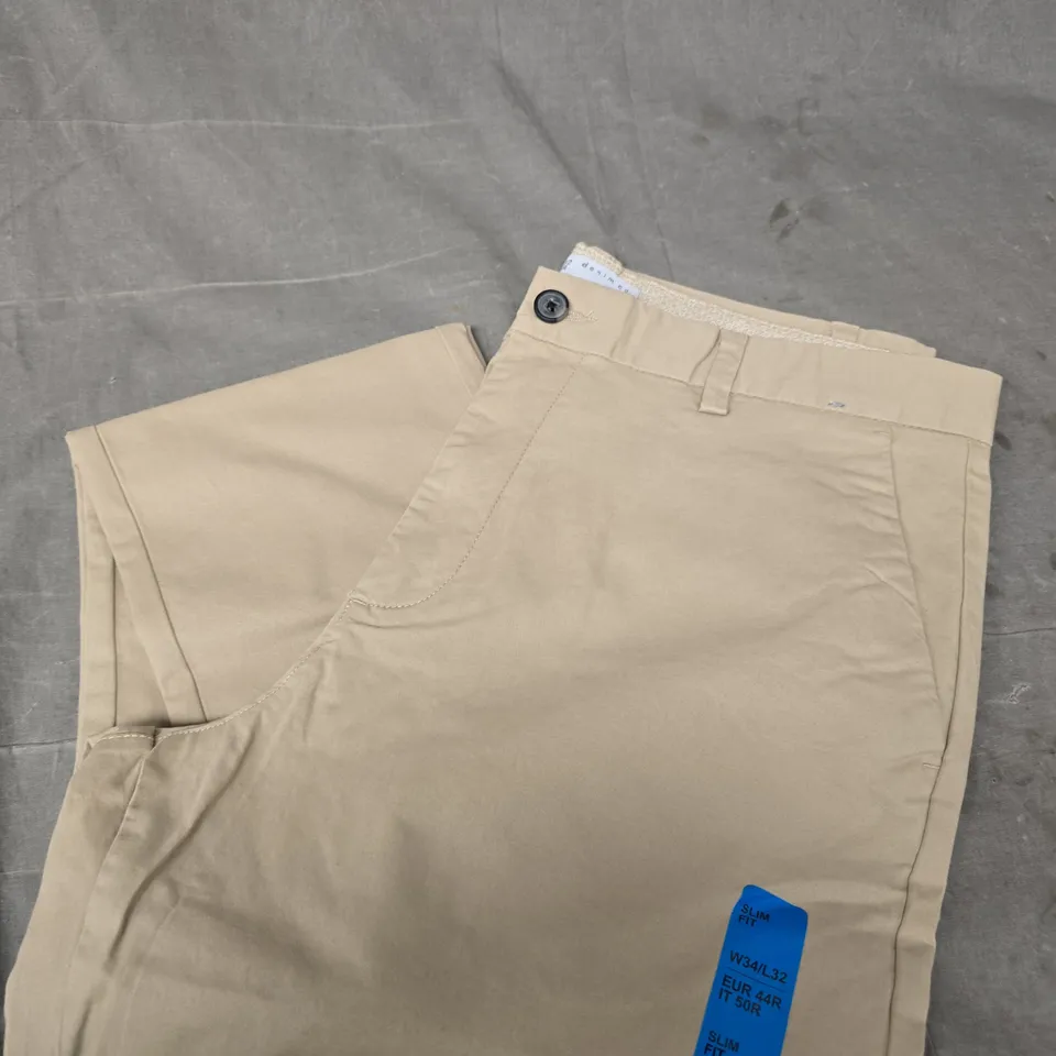 DENIM CO. SLIM FIT KHAKI TROUSERS – WAIST 34